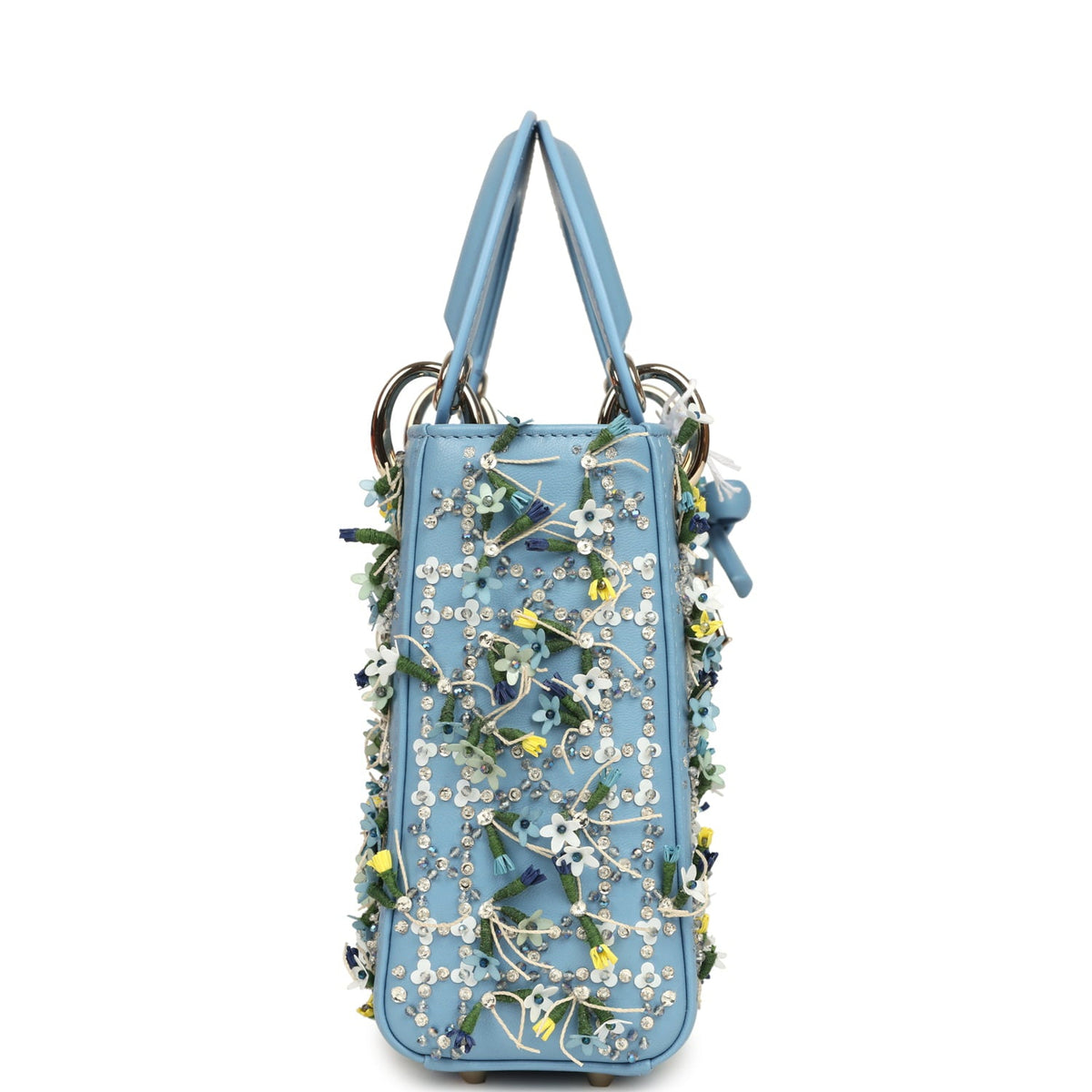 Christian Dior Mini Lady Dior Bag "3D Garden" Blue Multi Embellished Lambskin Light Gold Hardware