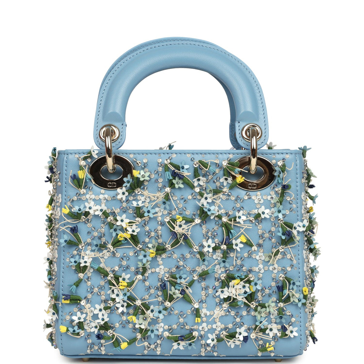 Christian Dior Mini Lady Dior Bag "3D Garden" Blue Multi Embellished Lambskin Light Gold Hardware