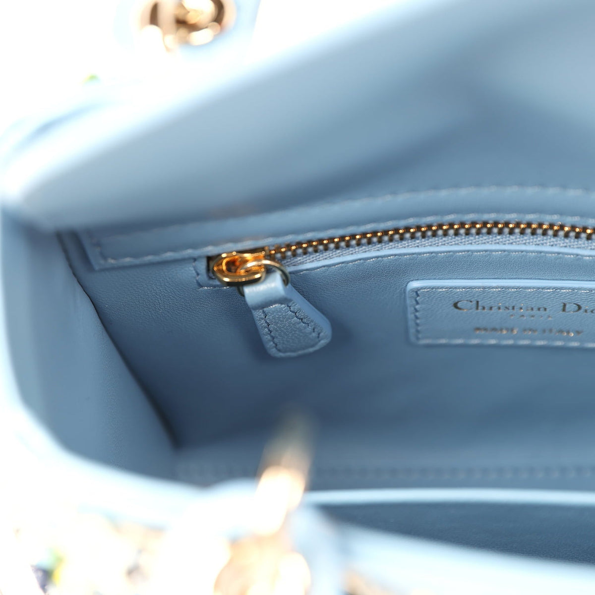 Christian Dior Mini Lady Dior Bag "3D Garden" Blue Multi Embellished Lambskin Light Gold Hardware