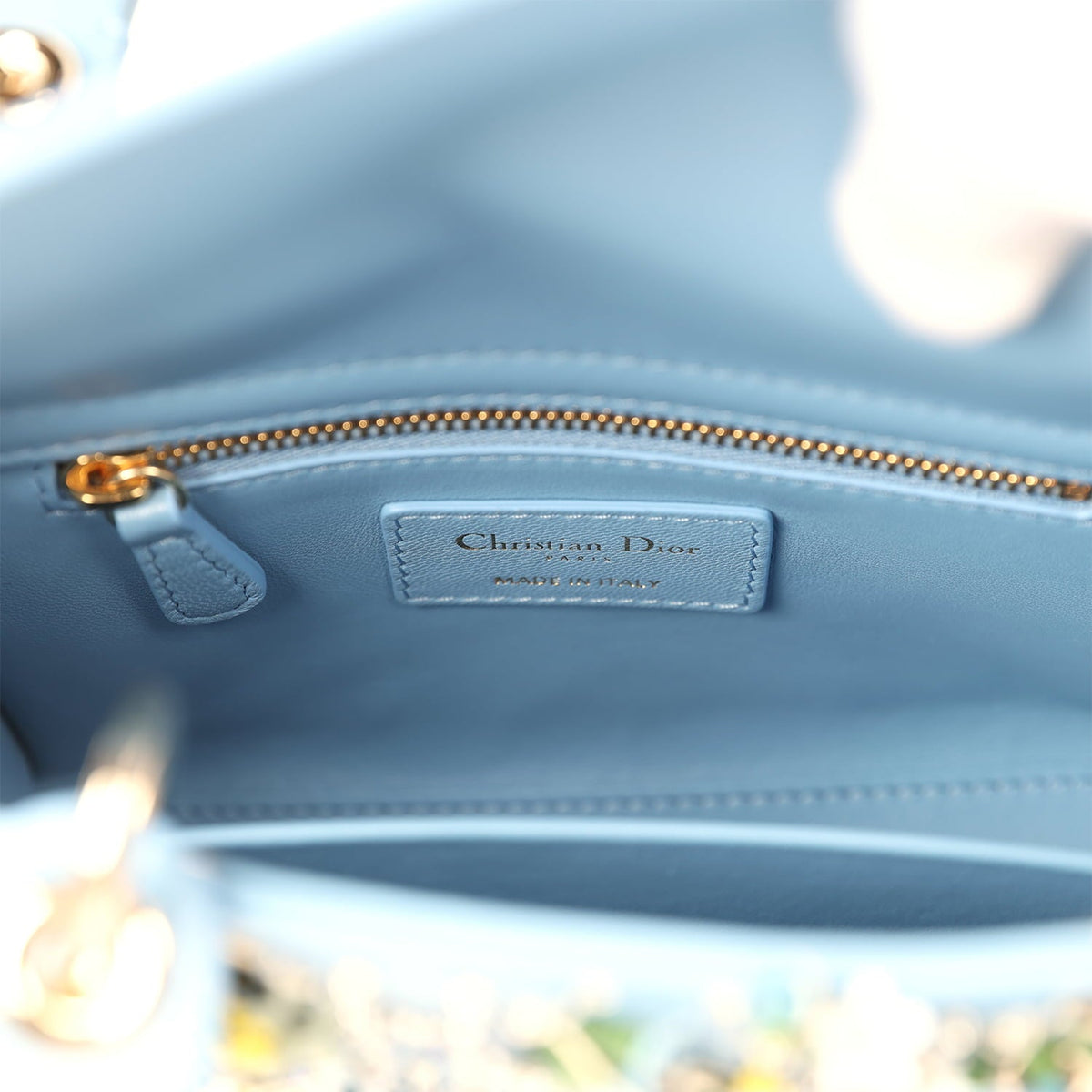 Christian Dior Mini Lady Dior Bag "3D Garden" Blue Multi Embellished Lambskin Light Gold Hardware