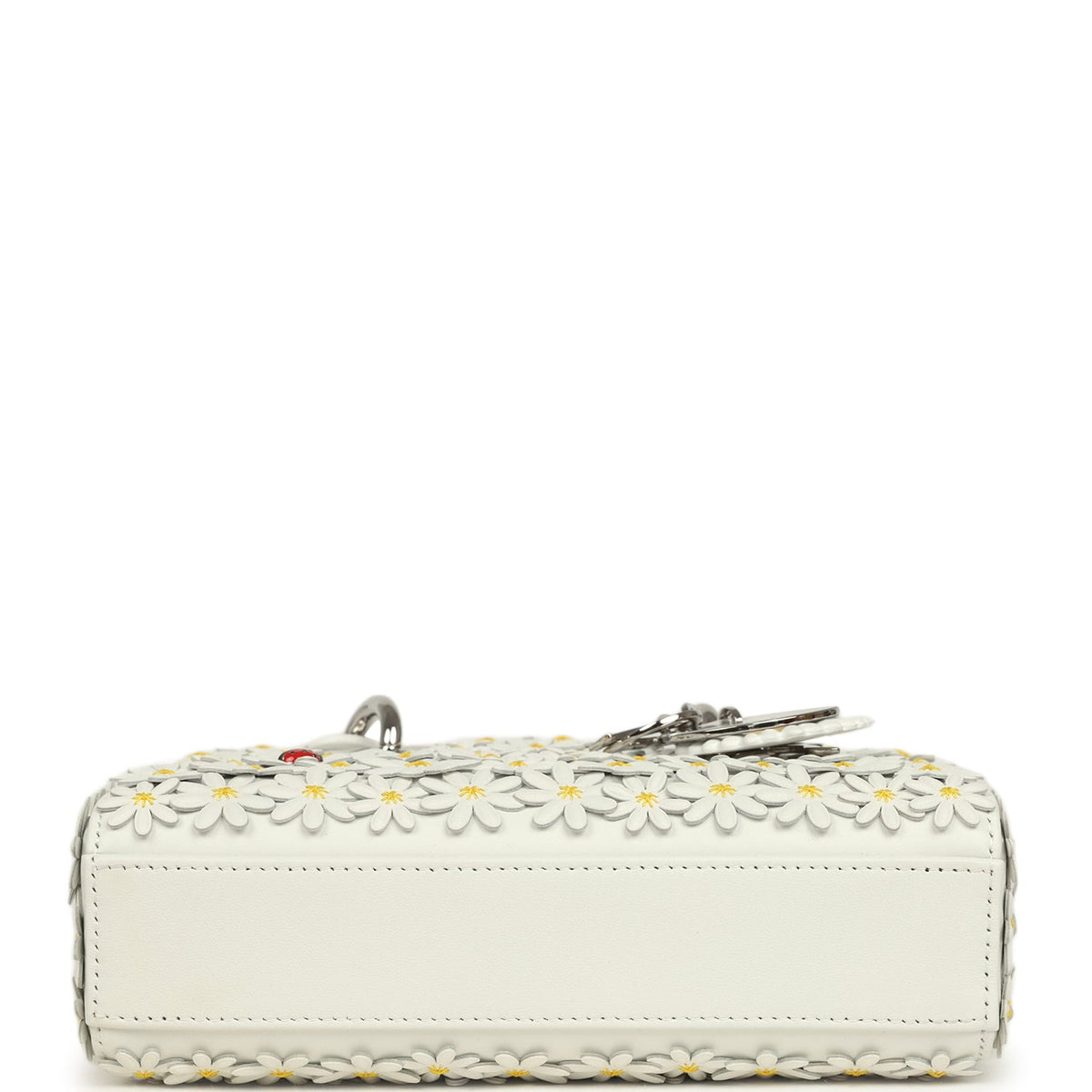 Christian Dior Mini Lady D-Joy Bag "Daisy" White Embroidered Lambskin Silver Hardware