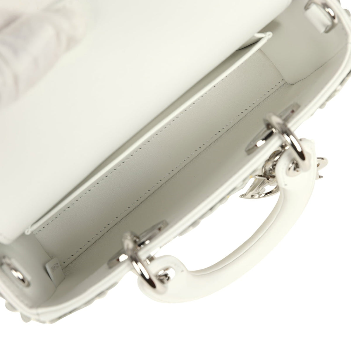 Christian Dior Mini Lady D-Joy Bag "Daisy" White Embroidered Lambskin Silver Hardware