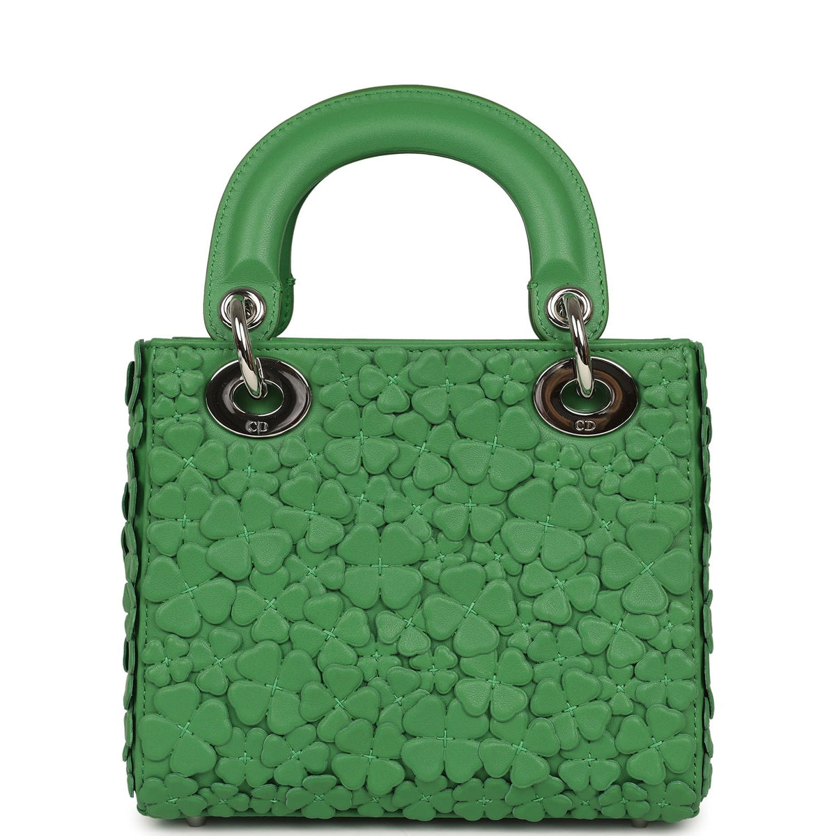 Christian Dior Mini Lady Dior Bag "Clover" Shamrock Lucky Green Lambskin Silver Hardware