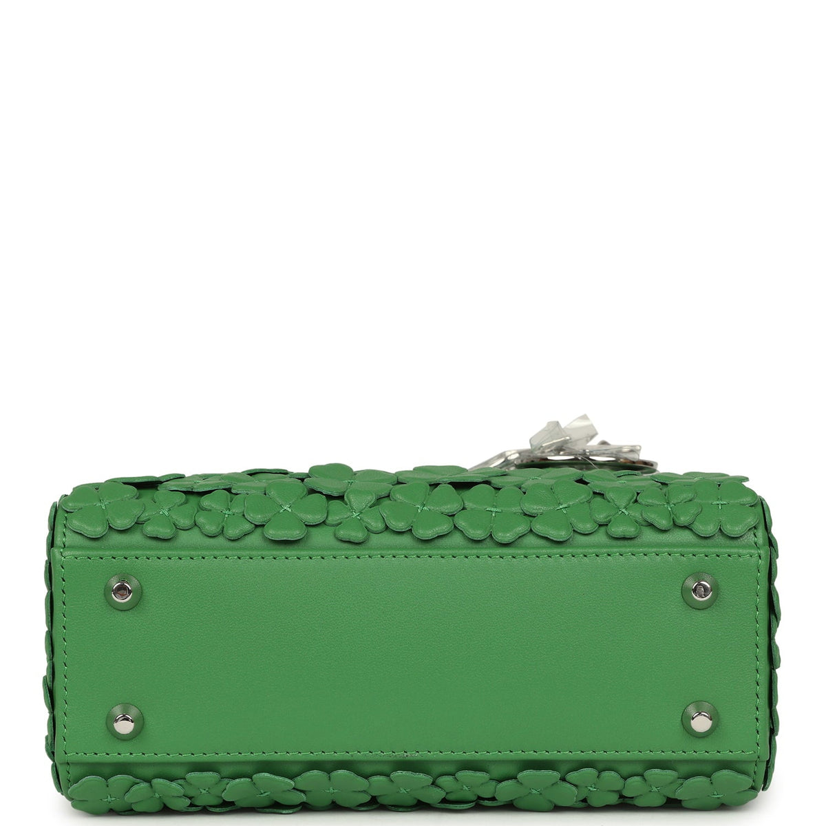 Christian Dior Mini Lady Dior Bag "Clover" Shamrock Lucky Green Lambskin Silver Hardware