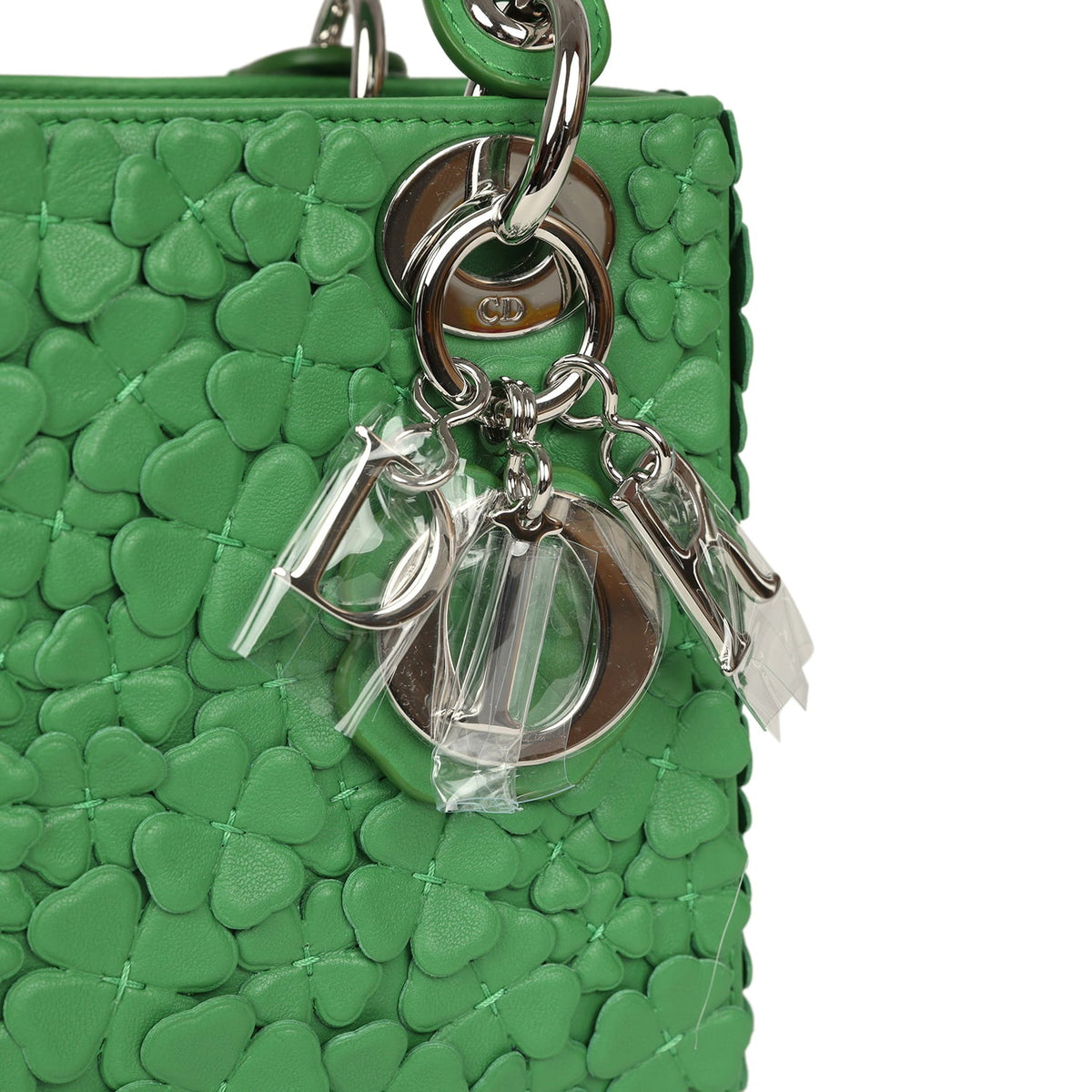Christian Dior Mini Lady Dior Bag "Clover" Shamrock Lucky Green Lambskin Silver Hardware