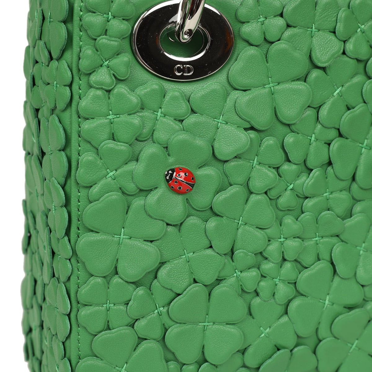 Christian Dior Mini Lady Dior Bag "Clover" Shamrock Lucky Green Lambskin Silver Hardware