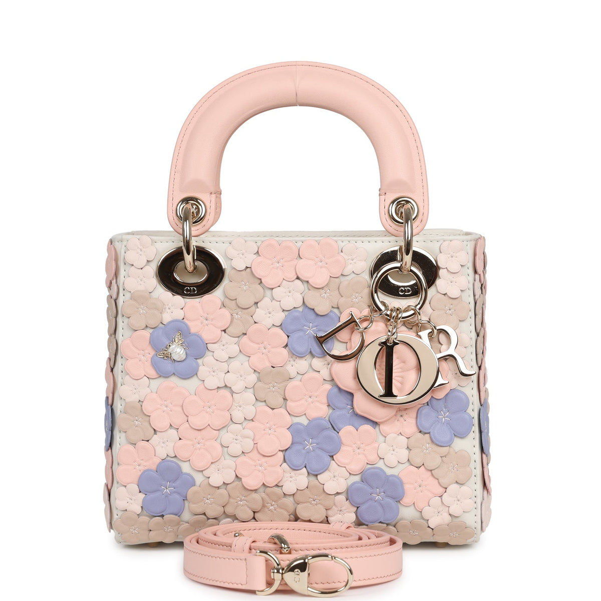 Christian Dior Mini Lady Dior Bag "Buttercup" Rose Soupir, Off-White, Light Purple, Light Brown Lambskin Light Gold Hardware