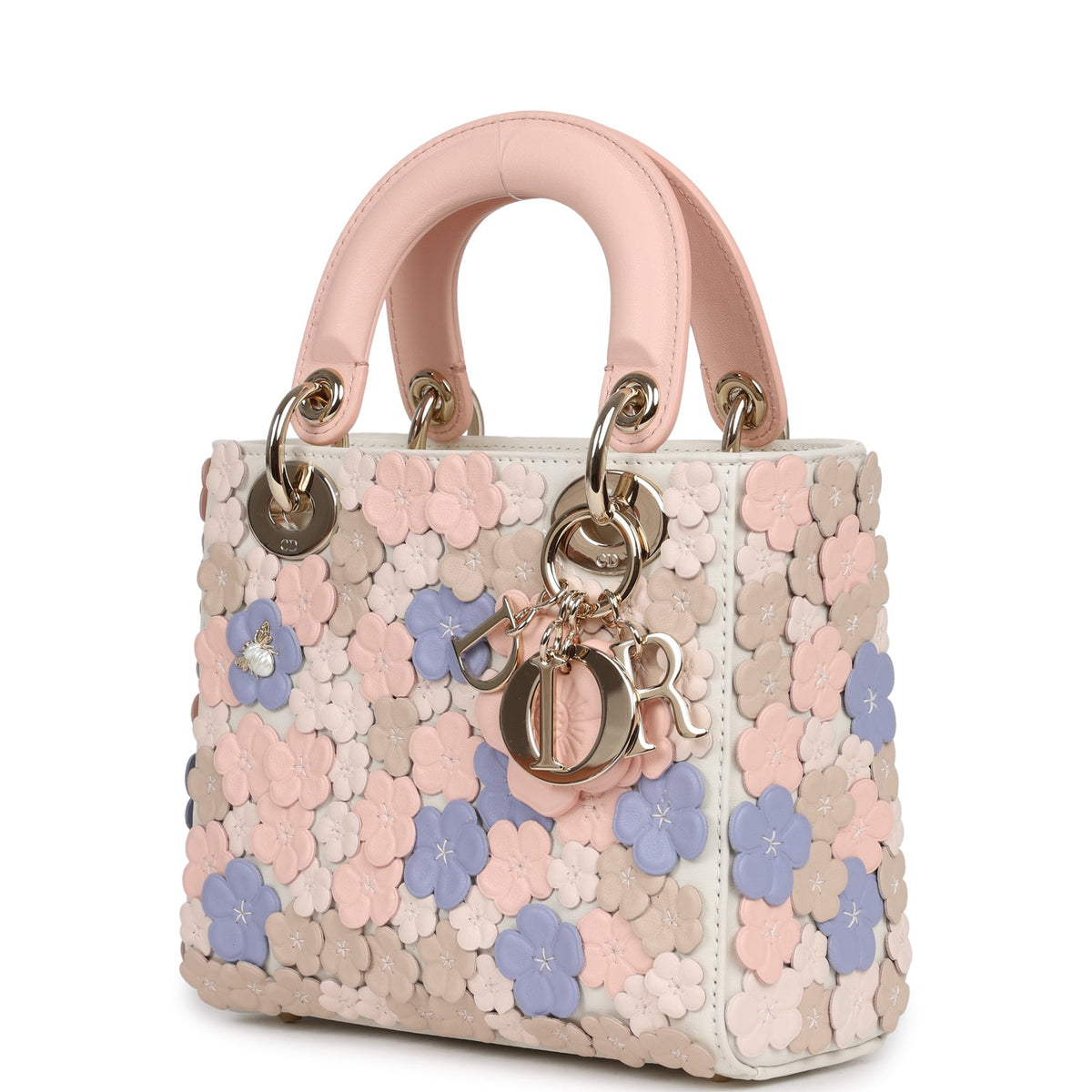 Christian Dior Mini Lady Dior Bag "Buttercup" Rose Soupir, Off-White, Light Purple, Light Brown Lambskin Light Gold Hardware
