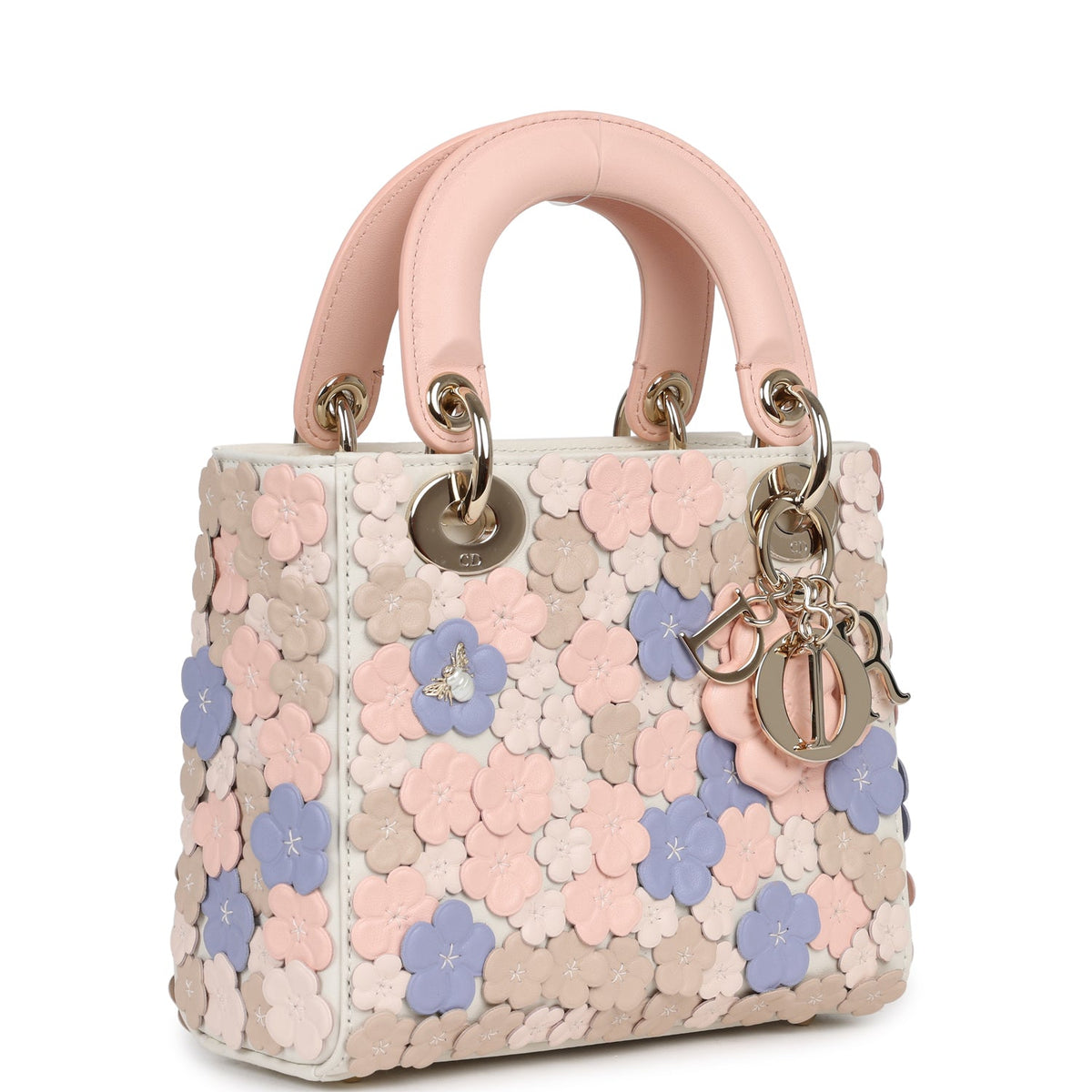 Christian Dior Mini Lady Dior Bag "Buttercup" Rose Soupir, Off-White, Light Purple, Light Brown Lambskin Light Gold Hardware