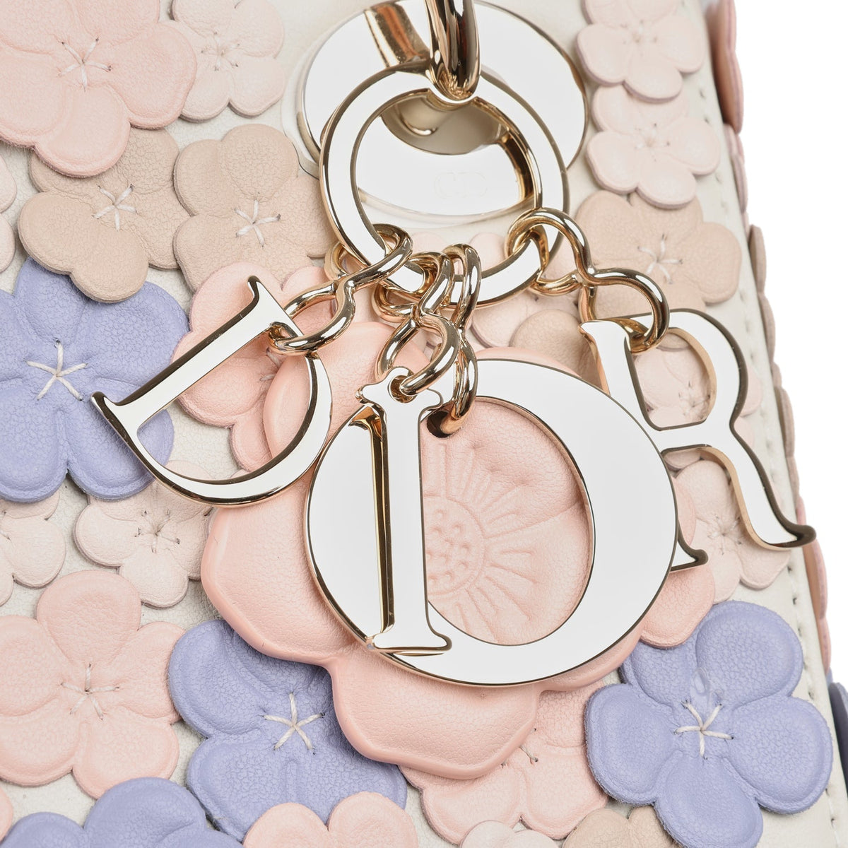 Christian Dior Mini Lady Dior Bag "Buttercup" Rose Soupir, Off-White, Light Purple, Light Brown Lambskin Light Gold Hardware