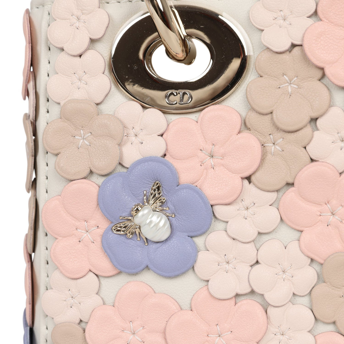 Christian Dior Mini Lady Dior Bag "Buttercup" Rose Soupir, Off-White, Light Purple, Light Brown Lambskin Light Gold Hardware