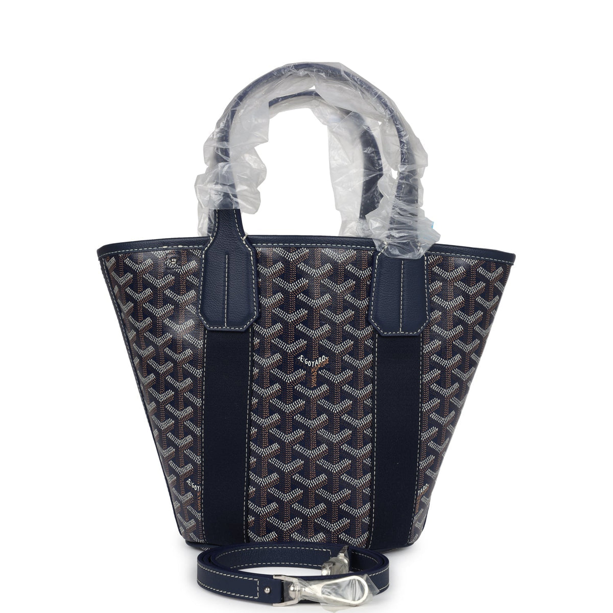 Goyard Goyardine Belharra PM Navy Blue Tote Palladium Hardware