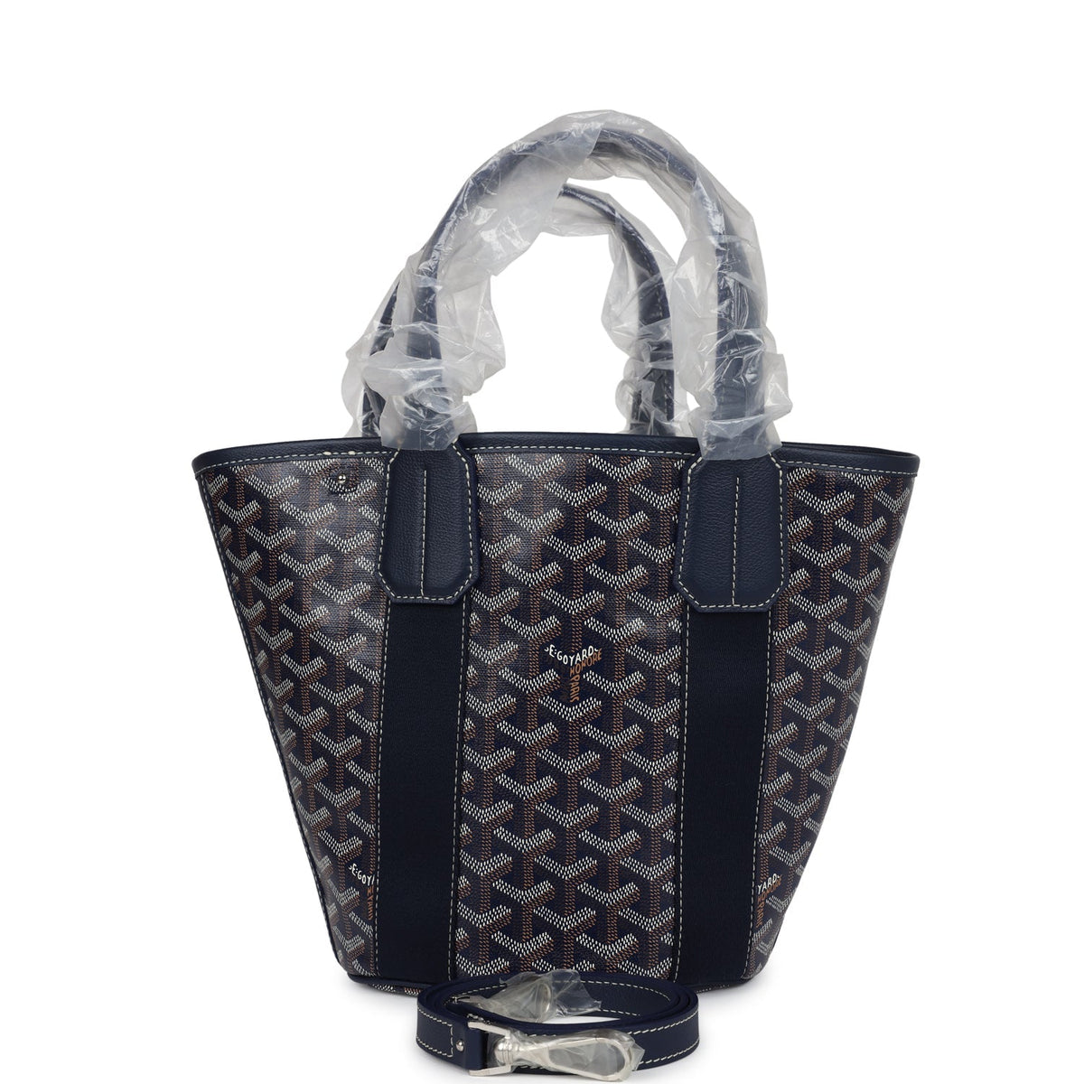 Goyard Goyardine Belharra PM Navy Blue Tote Palladium Hardware