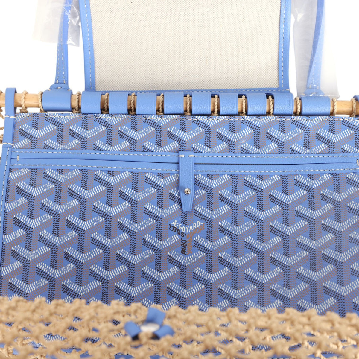 Goyard Goyardine Canvas Iris Aligre Bag Raffia Net Palladium Hardware