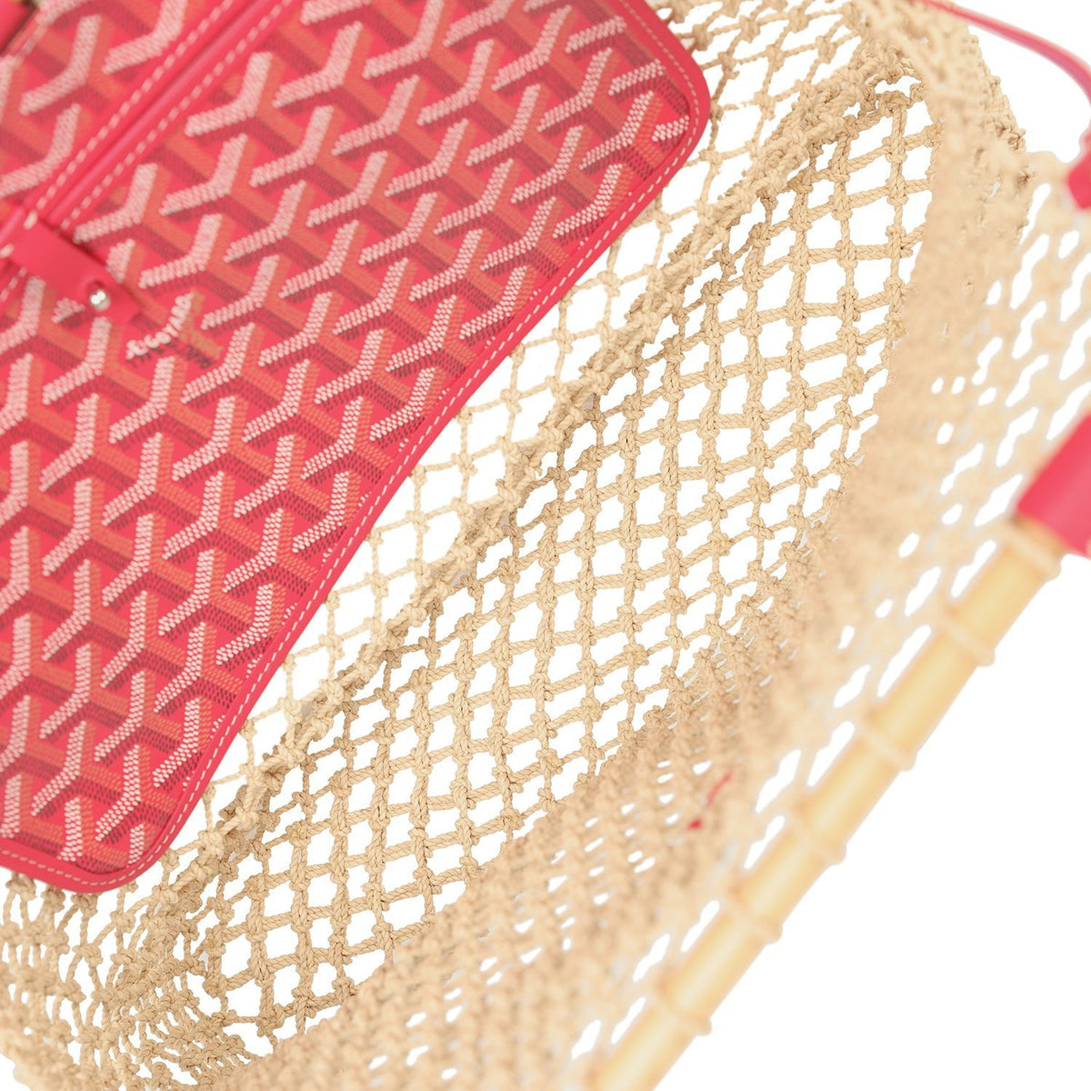 Goyard Goyardine Canvas Fuchsia Aligre Bag Raffia Net Palladium Hardware