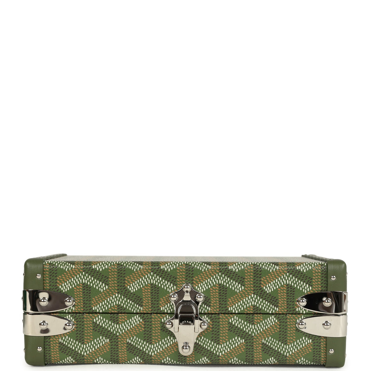 Goyard Goyardine Canvas Khaki Minaudière Trunk Bag Palladium Hardware