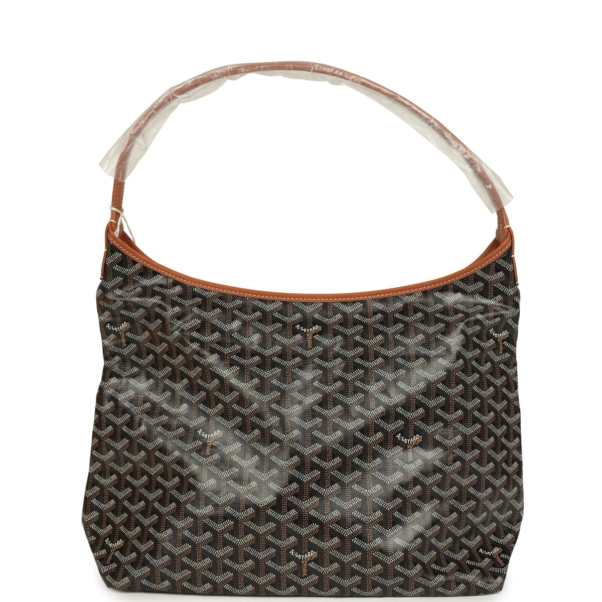 Goyard Goyardine Canvas Black and Brown Hand-Painted Heart Boheme Hobo Palladium Hardware