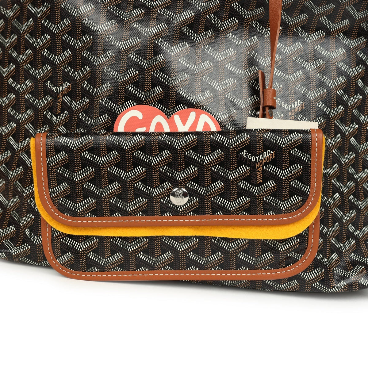 Goyard Goyardine Canvas Black and Brown Hand-Painted Heart Boheme Hobo Palladium Hardware
