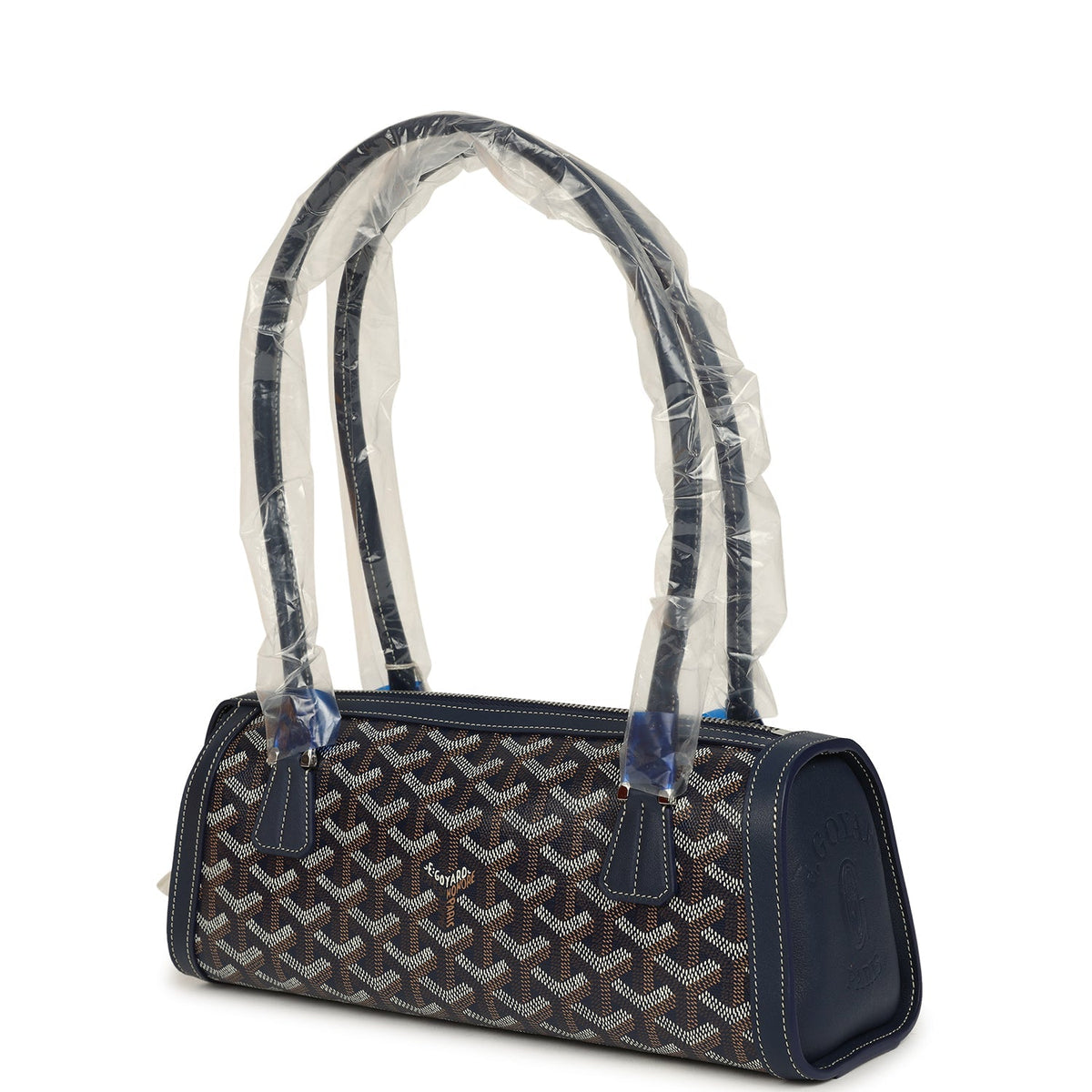 Goyard Goyardine Canvas Bonbonnière Bag Navy Blue Chevroches Calfskin Palladium Hardware