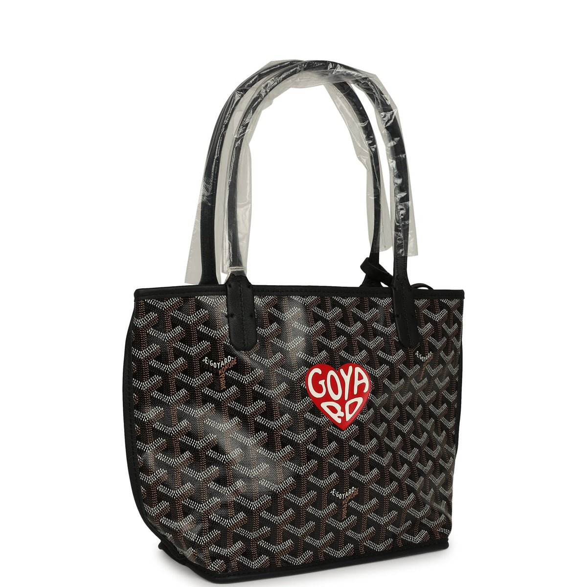 Goyard Goyardine Hand-Painted Heart Anjou Black Mini Bag Palladium Hardware