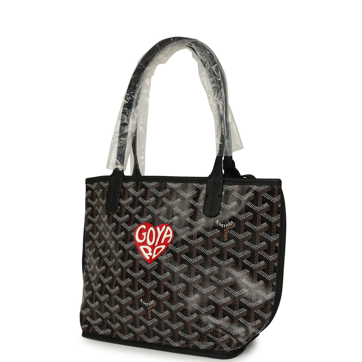Goyard Goyardine Hand-Painted Heart Anjou Black Mini Bag Palladium Hardware