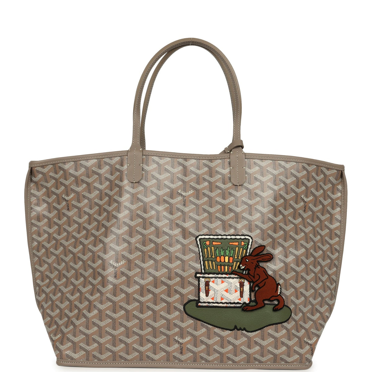 Goyard Goyardine Greige Anjou PM Embroidered Bunny Tote Palladium Hardware