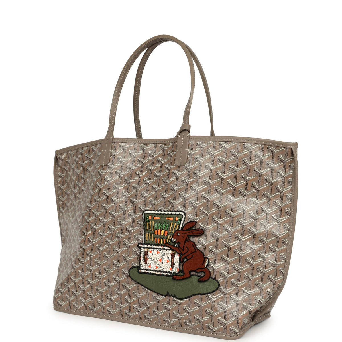 Goyard Goyardine Greige Anjou PM Embroidered Bunny Tote Palladium Hardware