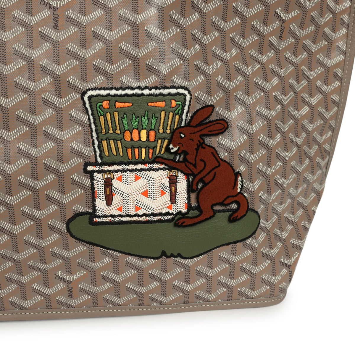 Goyard Goyardine Greige Anjou PM Embroidered Bunny Tote Palladium Hardware