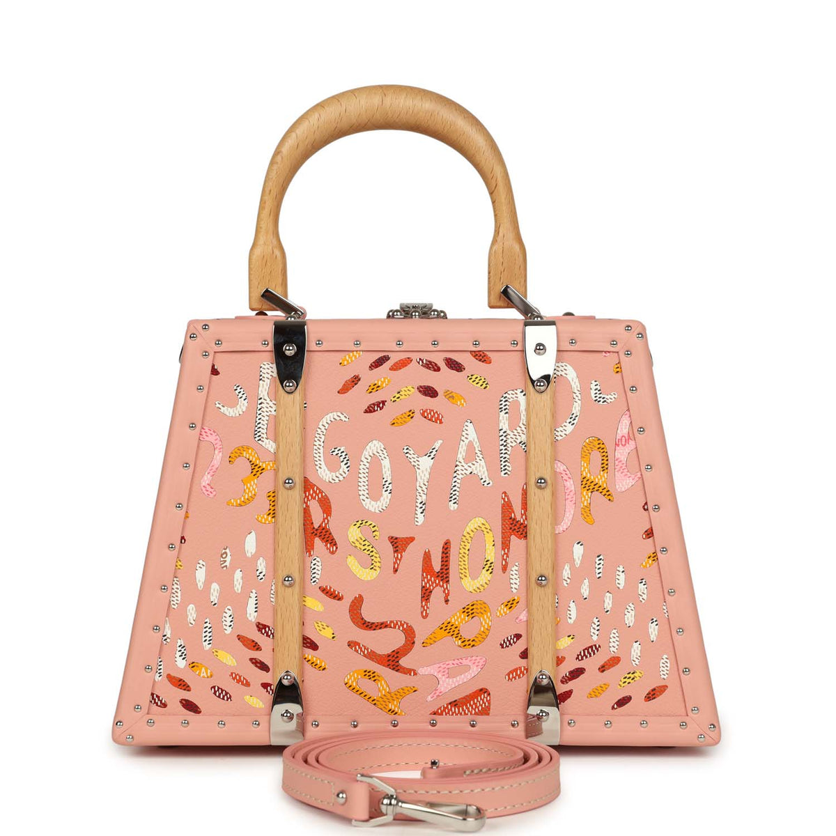 Goyard Goyardine Canvas Saigon Mini Marquetry Trunk Bag Powder Pink Chevroches Calfskin Palladium Hardware