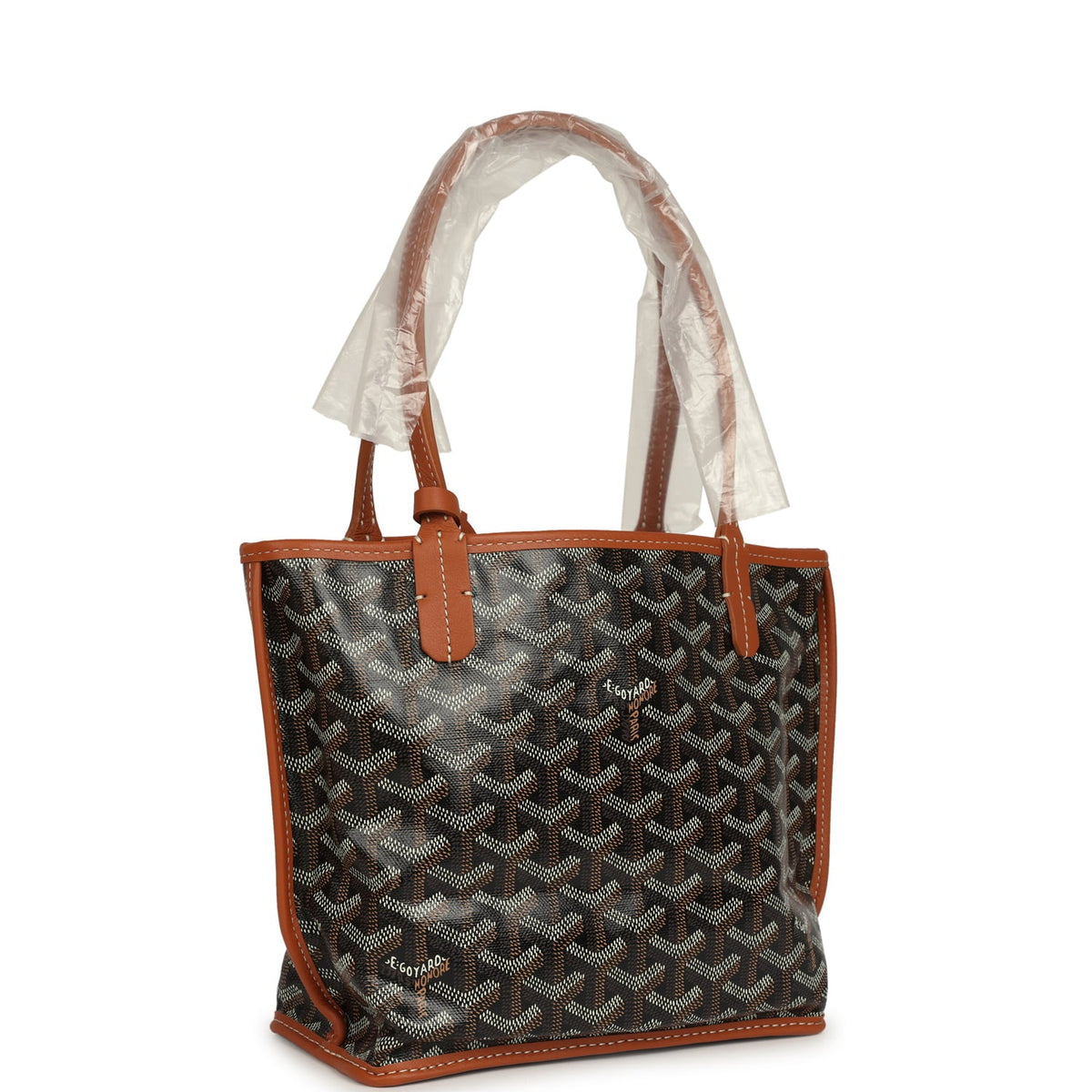 Goyard Goyardine Black, Brown Anjou Mini Tote Palladium Hardware