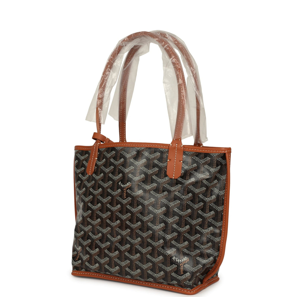 Goyard Goyardine Black, Brown Anjou Mini Tote Palladium Hardware