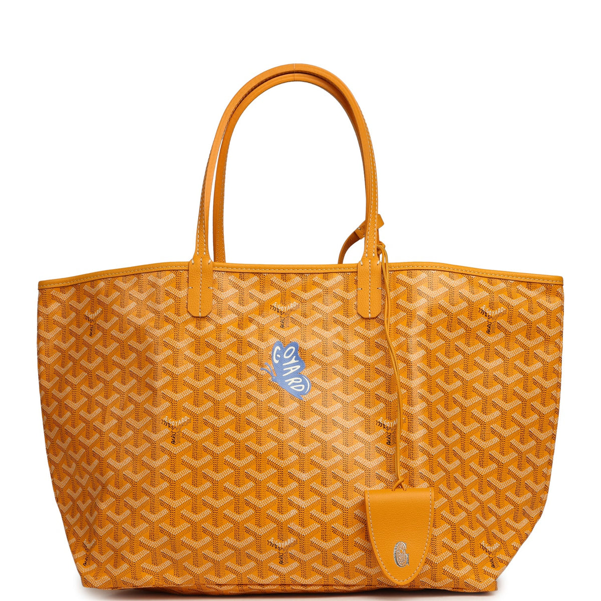 Goyard Goyardine Yellow Hand Painted "Butterfly" Saint Louis PM Tote Palladium Hardware