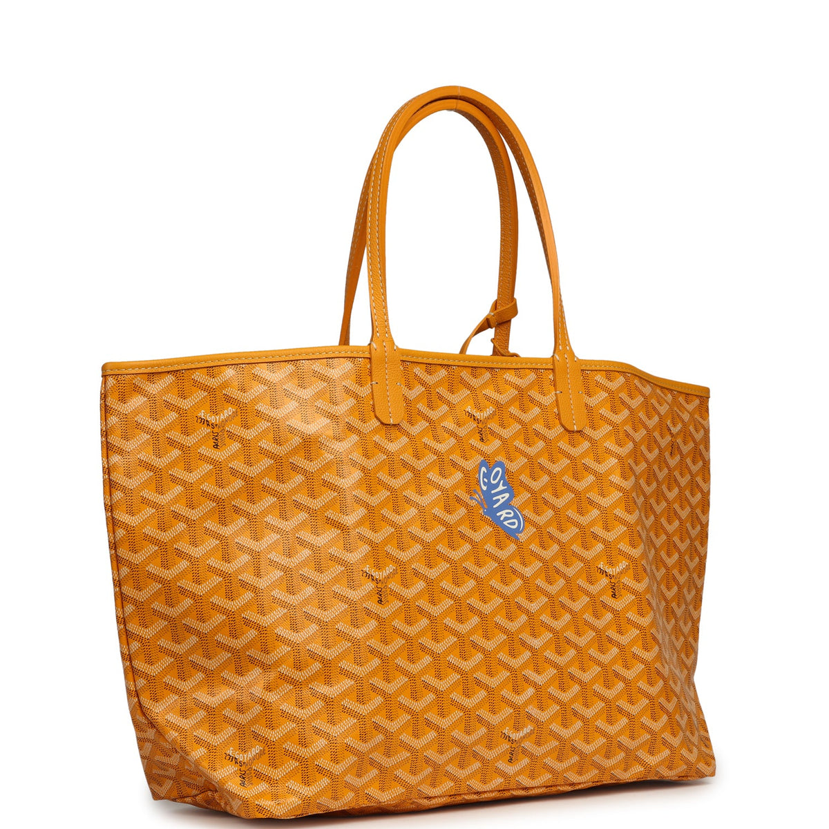 Goyard Goyardine Yellow Hand Painted "Butterfly" Saint Louis PM Tote Palladium Hardware