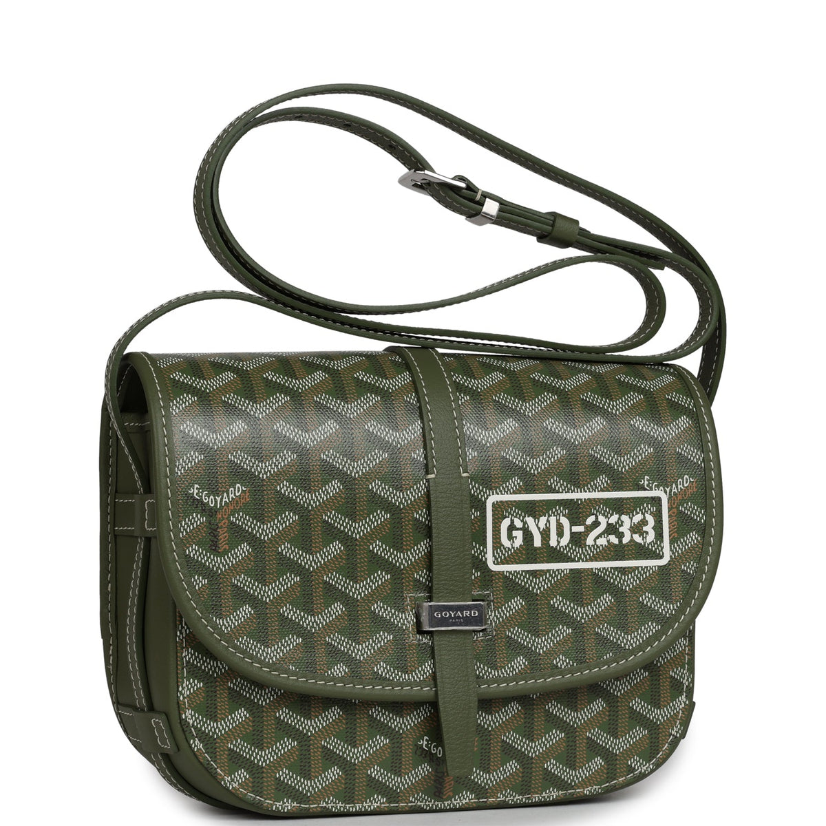 Goyard Goyardine Khaki Belvedere PM Palladium Hardware