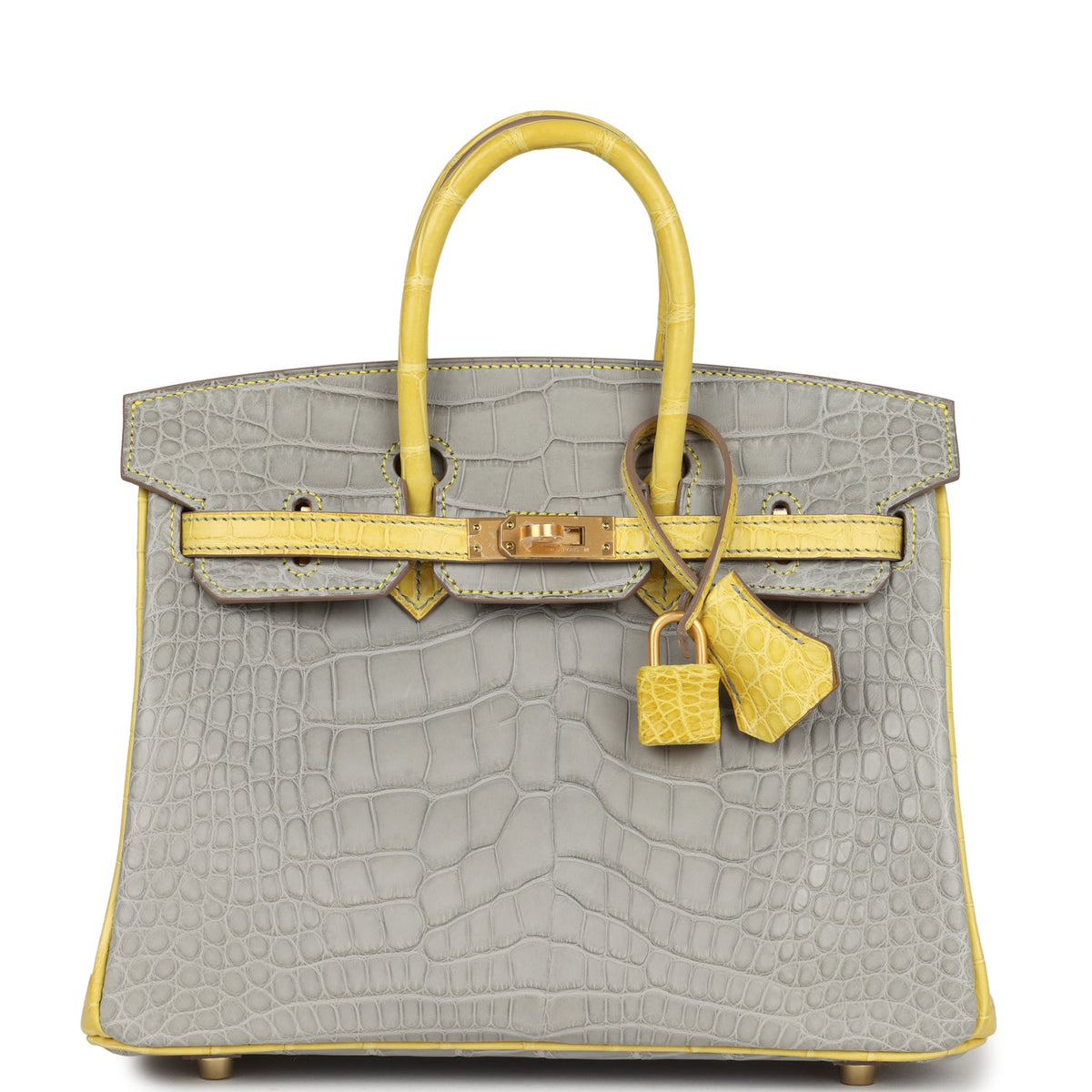 Hermes Special Order (HSS) Birkin 25 Gris Perle, Mimosa Matte Alligator Brushed Gold Hardware