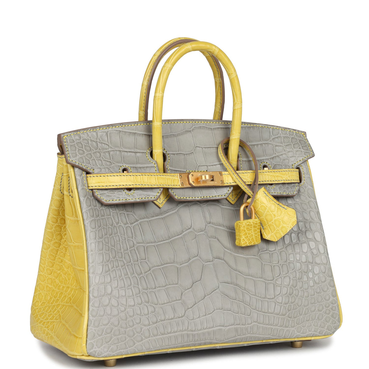 Hermes Special Order (HSS) Birkin 25 Gris Perle, Mimosa Matte Alligator Brushed Gold Hardware