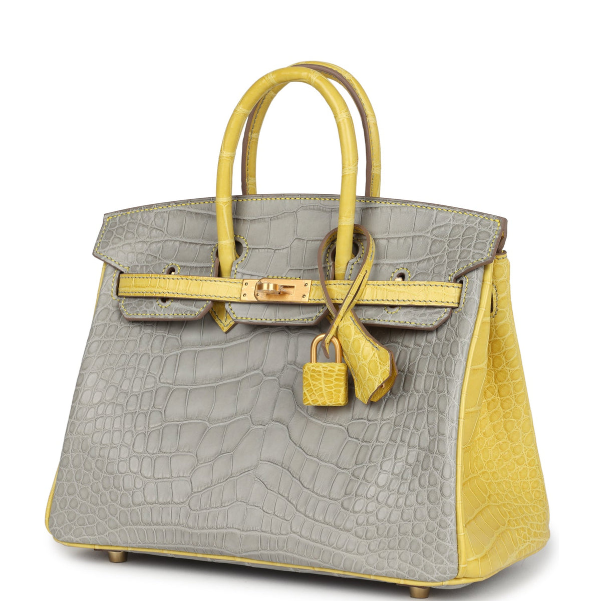 Hermes Special Order (HSS) Birkin 25 Gris Perle, Mimosa Matte Alligator Brushed Gold Hardware