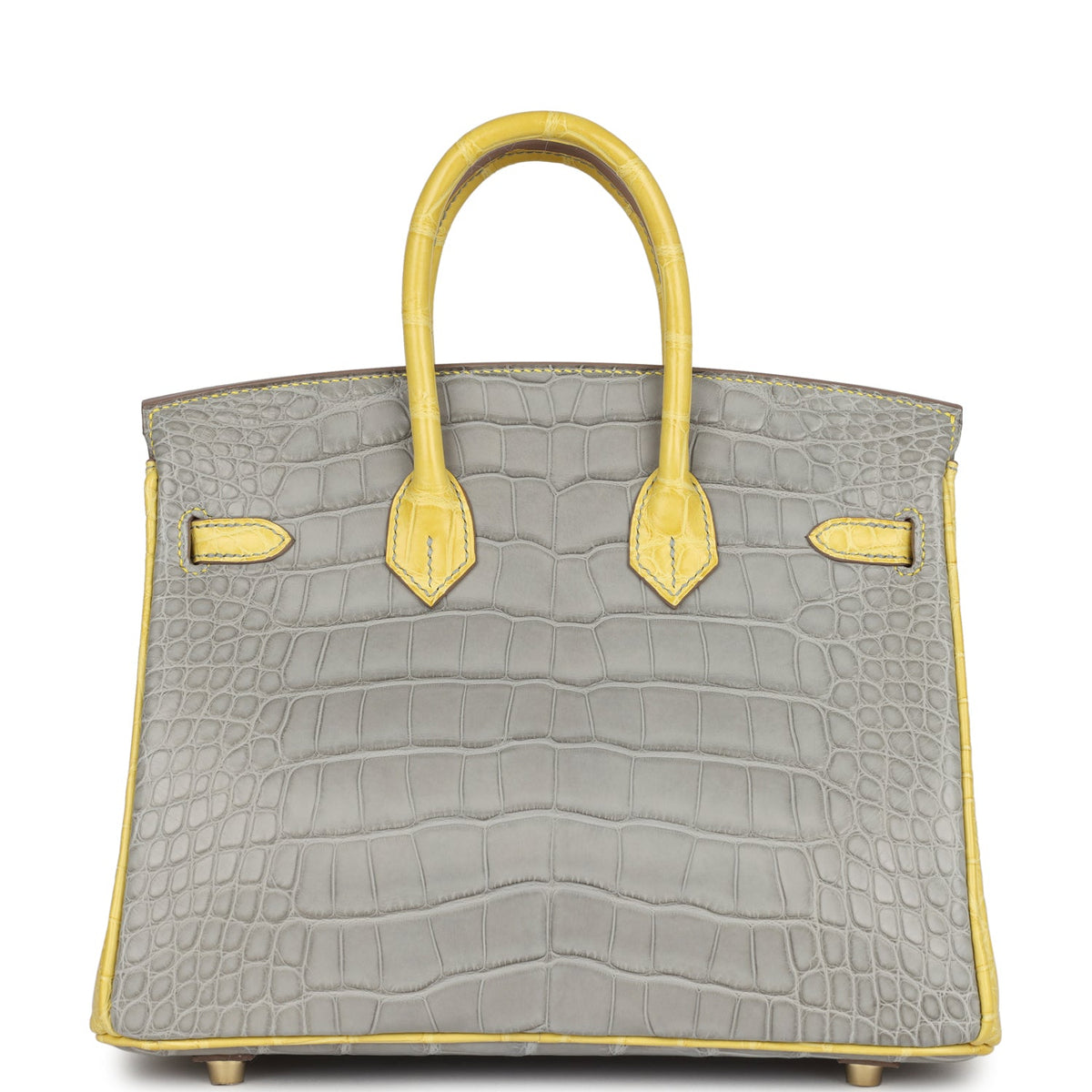 Hermes Special Order (HSS) Birkin 25 Gris Perle, Mimosa Matte Alligator Brushed Gold Hardware