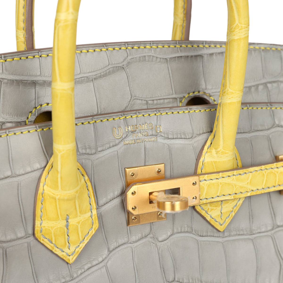 Hermes Special Order (HSS) Birkin 25 Gris Perle, Mimosa Matte Alligator Brushed Gold Hardware