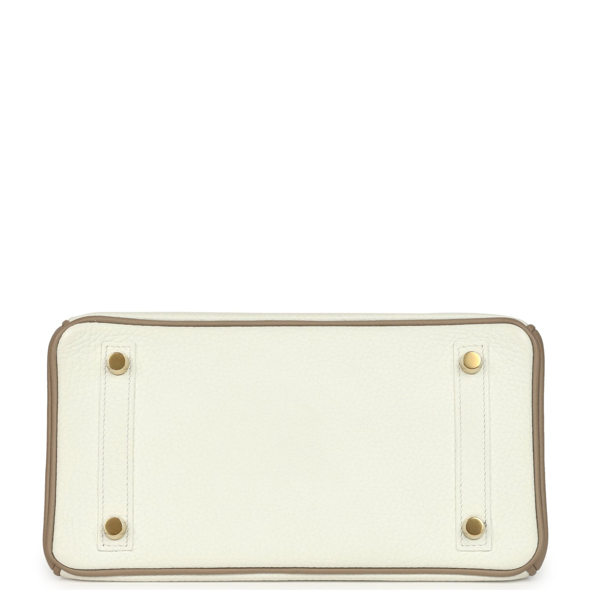 Hermes Special Order (HSS) Birkin 25 White, Etoupe Clemence Brushed Gold Hardware