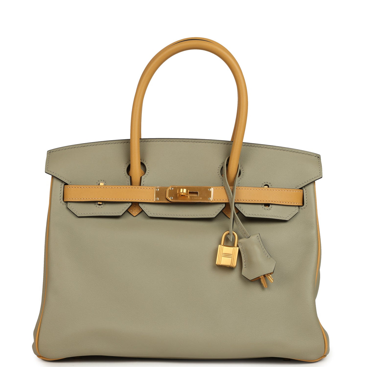 Pre-owned Hermes Special Order (HSS) Birkin 30 Gris Tourterelle, Paille Swift Brushed Gold Hardware