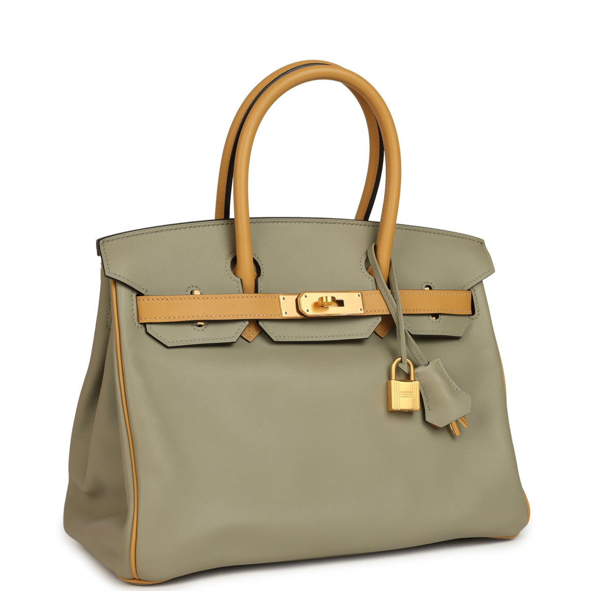 Pre-owned Hermes Special Order (HSS) Birkin 30 Gris Tourterelle, Paille Swift Brushed Gold Hardware