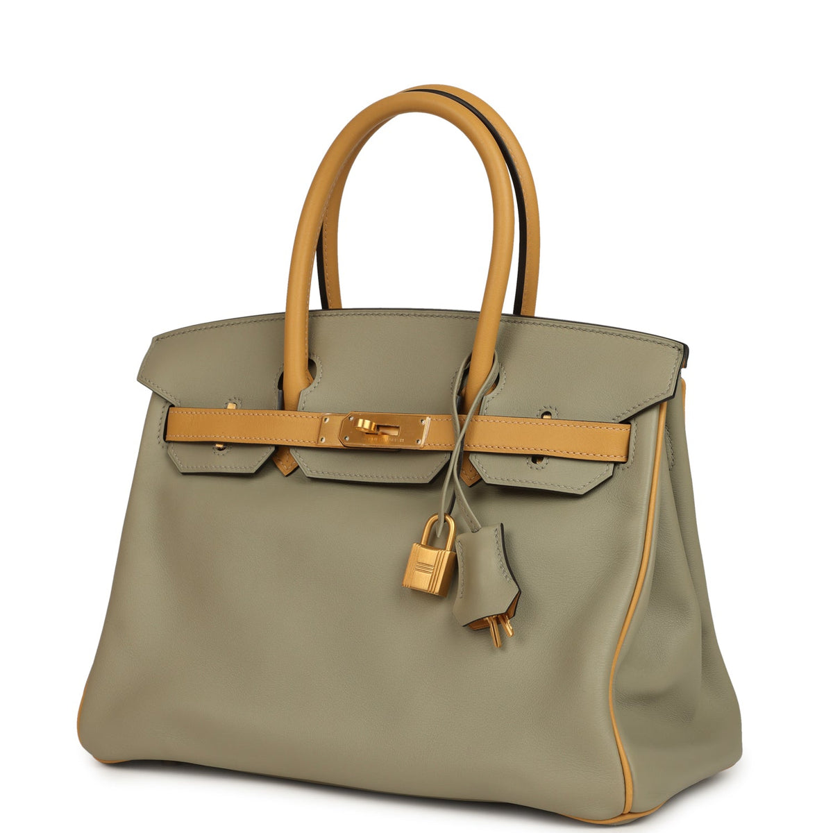 Pre-owned Hermes Special Order (HSS) Birkin 30 Gris Tourterelle, Paille Swift Brushed Gold Hardware