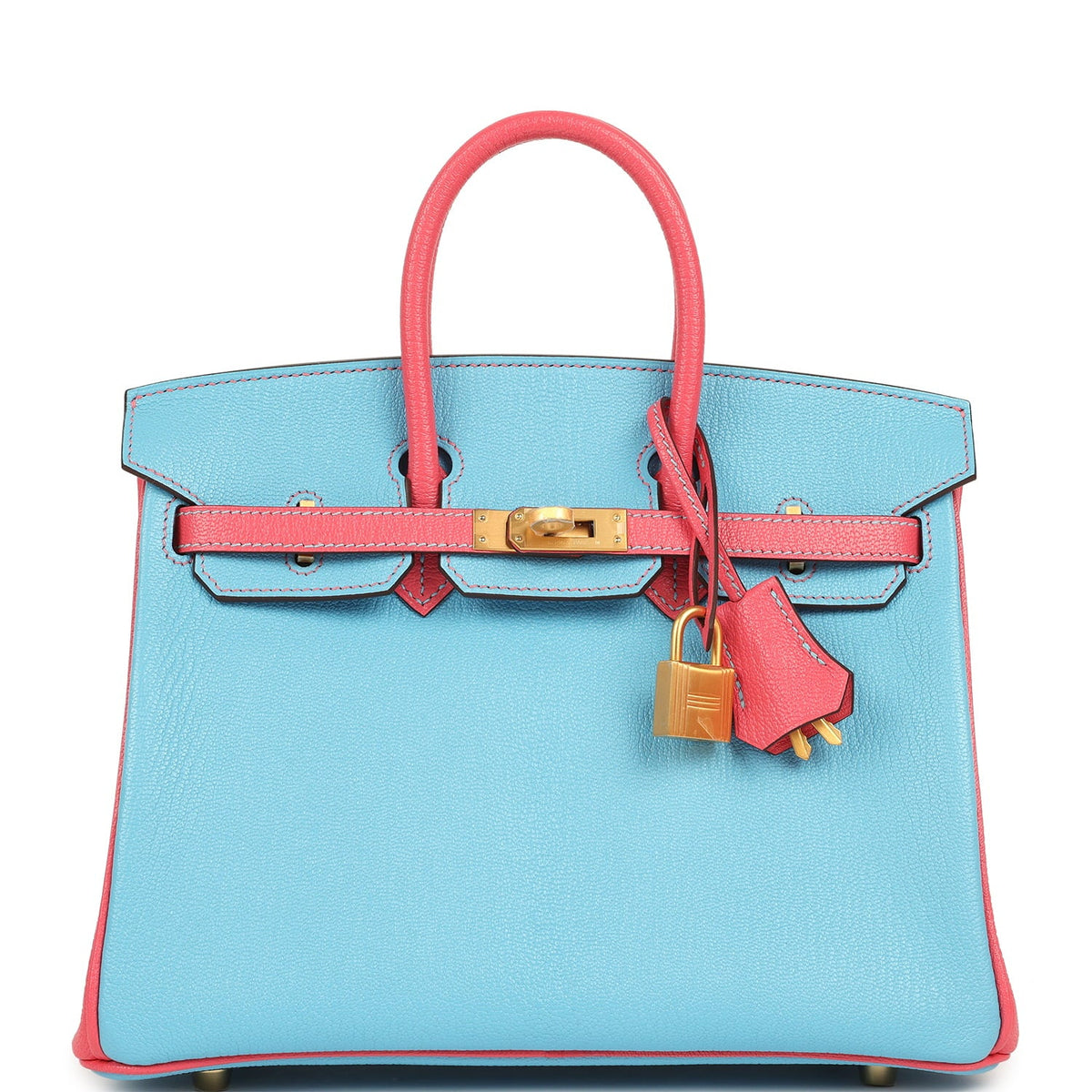 Hermes Special Order (HSS) Birkin 25 Celeste, Rose Lipstick Chevre Mysore Brushed Gold Hardware