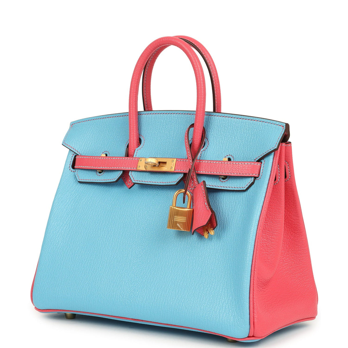 Hermes Special Order (HSS) Birkin 25 Celeste, Rose Lipstick Chevre Mysore Brushed Gold Hardware