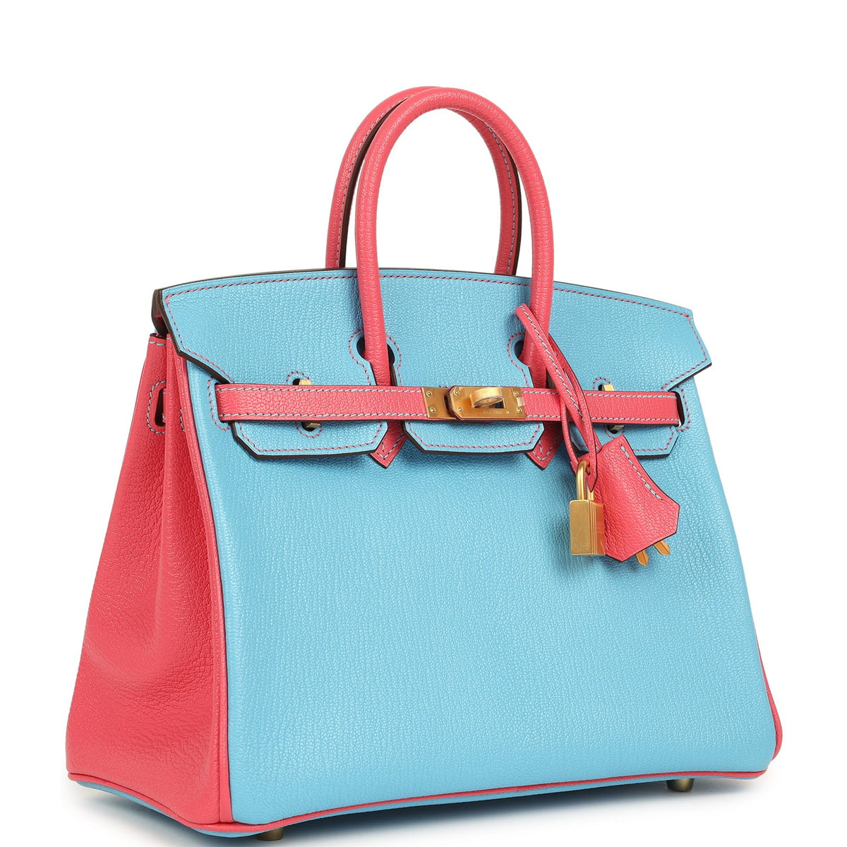 Hermes Special Order (HSS) Birkin 25 Celeste, Rose Lipstick Chevre Mysore Brushed Gold Hardware