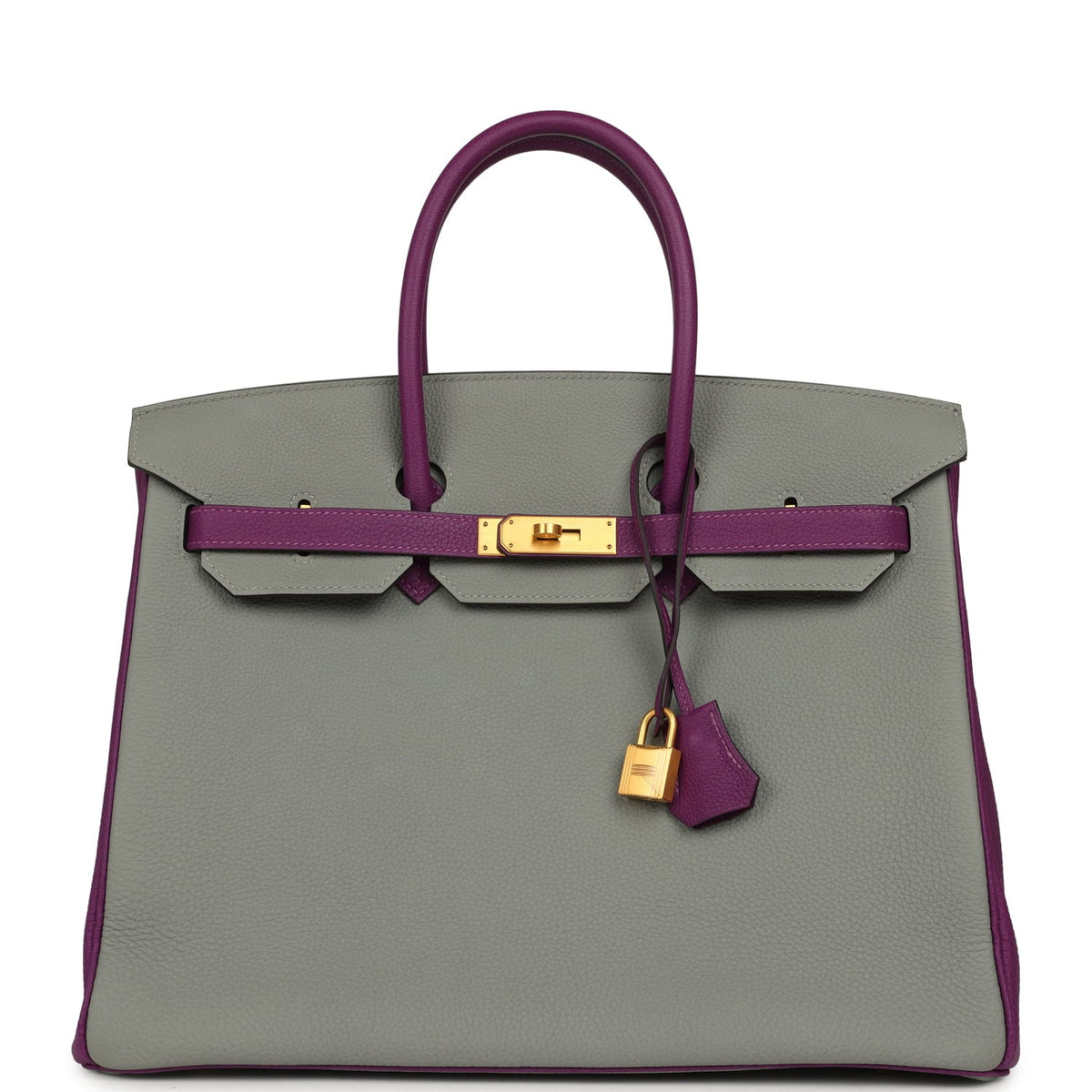 Pre-owned Hermes Special Order (HSS) Birkin 35 Gris Mouette, Anemone Togo Brushed Gold Hardware