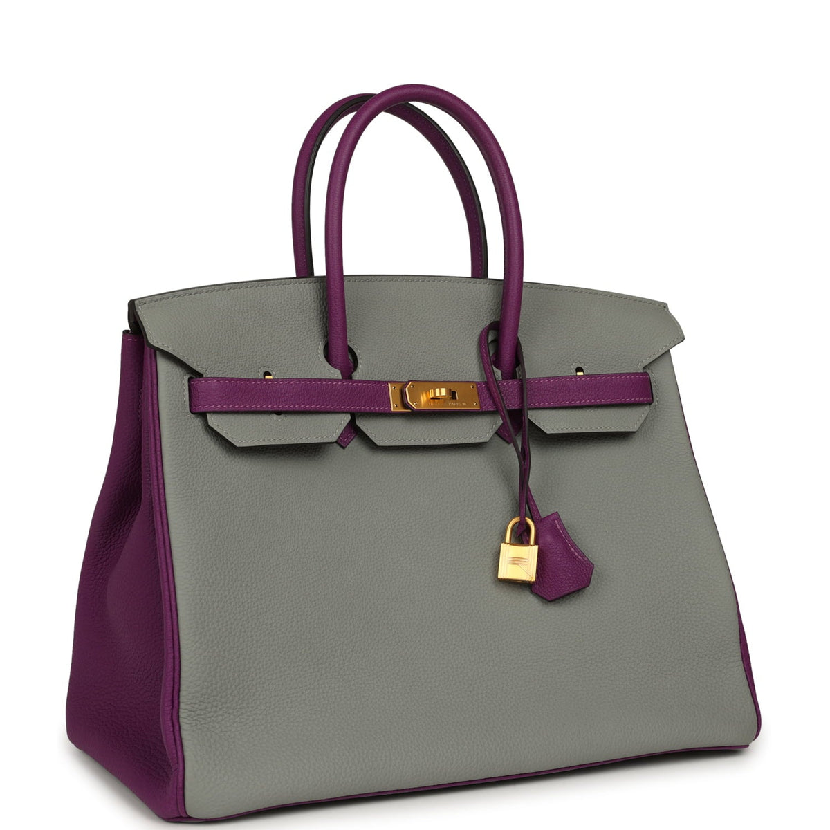 Pre-owned Hermes Special Order (HSS) Birkin 35 Gris Mouette, Anemone Togo Brushed Gold Hardware
