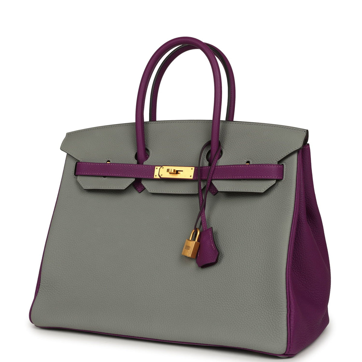 Pre-owned Hermes Special Order (HSS) Birkin 35 Gris Mouette, Anemone Togo Brushed Gold Hardware
