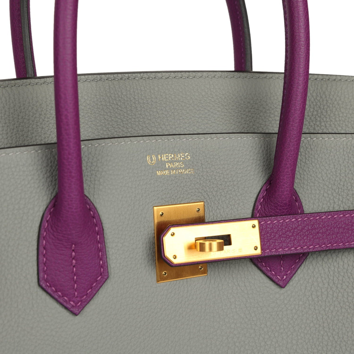 Pre-owned Hermes Special Order (HSS) Birkin 35 Gris Mouette, Anemone Togo Brushed Gold Hardware